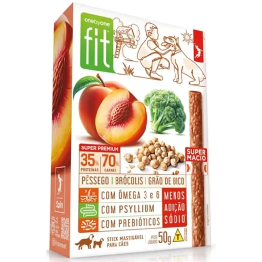 Petisco Stick Fit Para Cães Sabor Pêssego, Brócolis & Grão De Bico 50gr