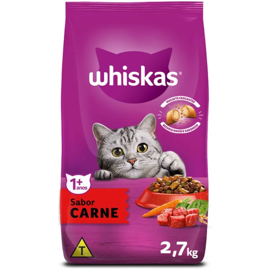 Ração Whiskas Para Gatos Adultos Sabor Carne 2,7kg