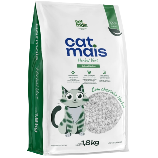 Areia Higiênica Cat Mais Herbal Vert Com Grãos Médios 1,8kg