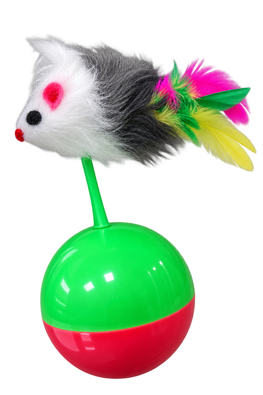 Brinquedo Interativo Para Gatos Ratinho Com Penas E Base – Cores Variadas
