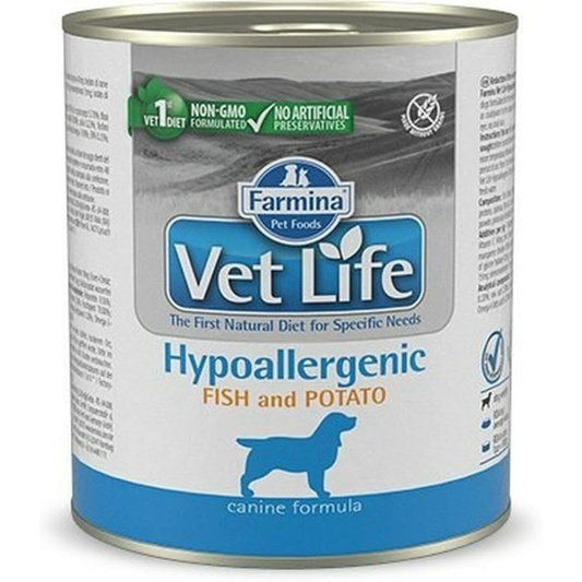 Ração Úmida Para Cães Vetlife Hypoallergenic Peixe & Batata Lata 300gr
