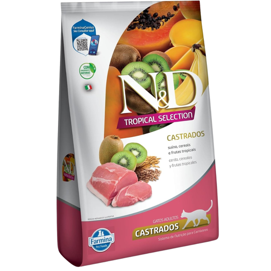 Ração N&d Para Gatos Castrados Sabor Suíno, Cereais E Frutas Tropicais 1,5kg