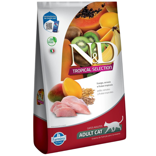 Ração N&d Para Gatos Adultos Sabor Frango, Cereais E Frutas Tropicais 1,5kg