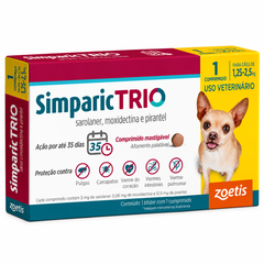 Simparic Trio Antipulgas E Vermífugo Para Cães 1,25 A 2,5 Kg 1 Comprimido – Zoetis