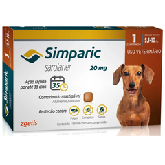 Antipulgas Simparic 20mg Para Cães De 5,1 A 10kg Com 1 Comprimido Da Zoetis