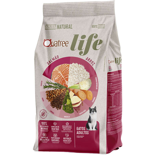 Ração Quatree Life Para Gatos Adultos Sabor Salmão E Arroz 10,1kg