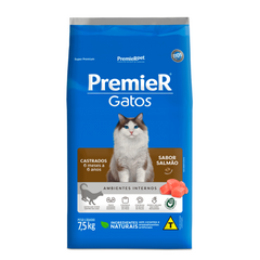 Ração Gato Premier Ambientes Interno Para Gatos Castrados Sabor Salmão 7,5 Kg