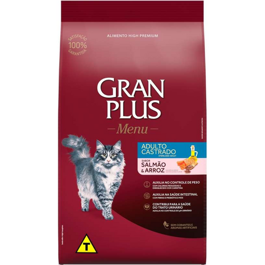 Ração Granplus Sabor Salmão E Arroz Para Gatos Adultos Castrados 3kg