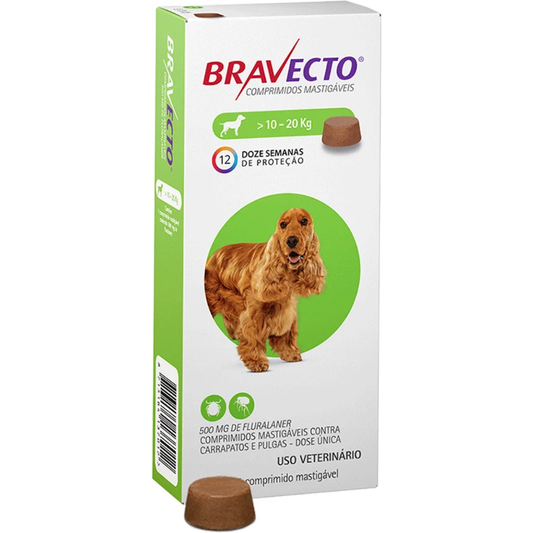 Antipulgas E Carrapatos Bravecto 500mg Para Cães De 10 A 20kg