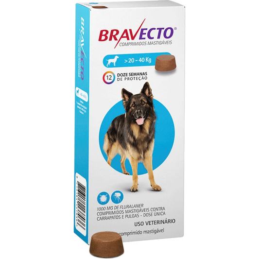 Antipulgas E Carrapatos Bravecto 1000mg Para Cães De 20 A 40kg