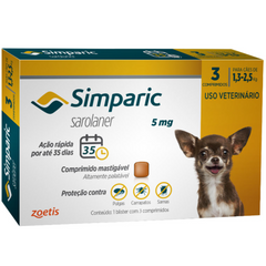 Antipulgas Simparic 5mg Para Cães De 1,3 A 2,5kg Com 3 Comprimidos Da Zoetis