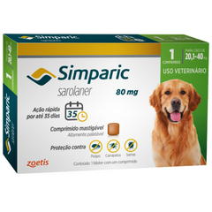 Antipulgas Simparic 80mg Para Cães De 20,1 A 40kg Com 1 Comprimido Da Zoetis