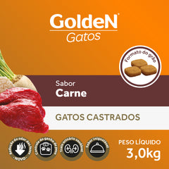 Ração Golden Para Gatos Adultos Castrados Sabor Carne 3kg