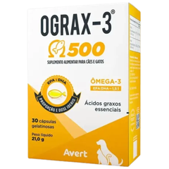 Suplemento Alimentar Ograx-3 500 - Para Cães E Gatos Com 30 Capsulas