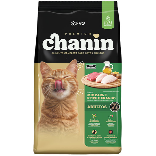 Ração Chanin Mix Sem Corante Sabor Carne, Peixe E Frango Para Gatos Adultos 10kg