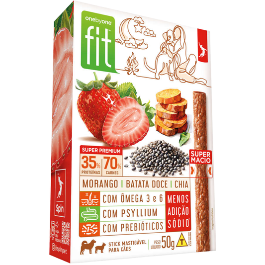 Petisco Stick Fit Para Cães Sabor Morango, Batata Doce & Chia 50gr