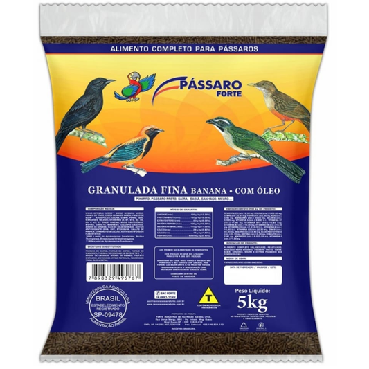 Ração Granulada De Banana Fina Com Óleo Pássaro Forte 5kg