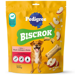 Biscoito Pedigree Biscrok Para Cães Adultos Raças Pequenas Sabor Maçã, Linhaça & Aveia 500gr