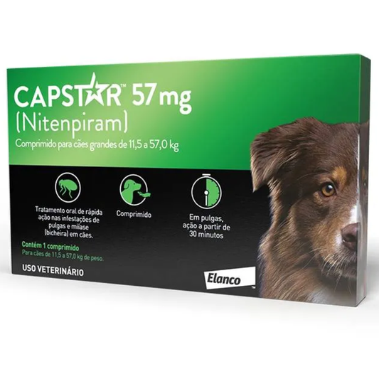 Antipulgas Capstar 57mg Para Cães De 11 A 57kg - 1 Comprimido