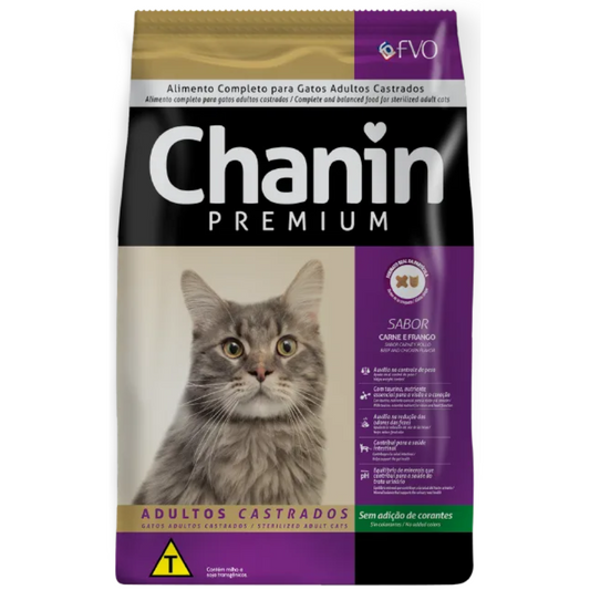 Ração Chanin Para Gatos Castrados Sabor Carne E Frango 1kg