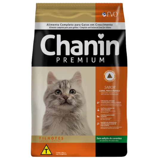 Ração Chanin Premium Para Gatos Filhotes Sabor Carne, Peixe E Frango 25kg
