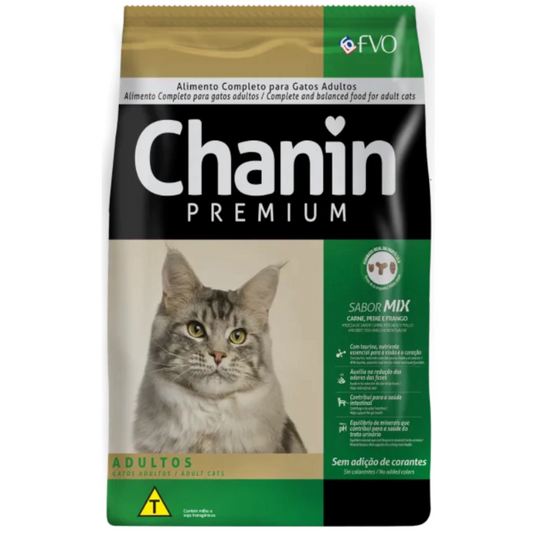 Ração Chanin Mix Sem Corante Sabor Carne, Peixe E Frango Para Gatos Adultos 10kg