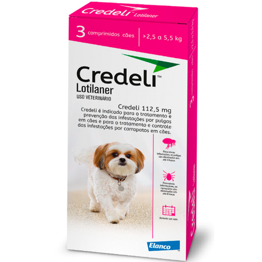 Antipulgas Credeli 112,5mg Para Cães De 2,5 A 5,5kg Com 3 Comprimidos