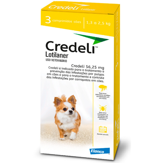 Antipulgas Credeli 56,25mg Para Cães De 1,3 A 2,5kg Com 3 Comprimidos