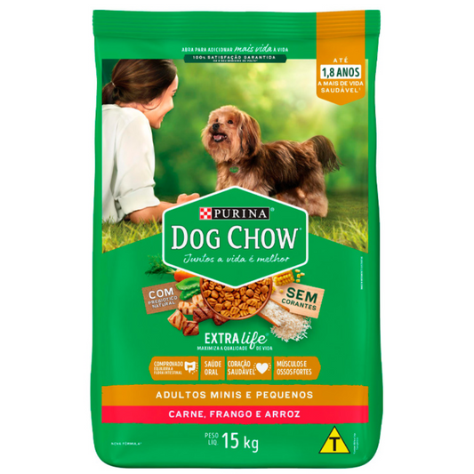 Ração Cão Adulto Raças Pequenas Dog Chow Sabor Carne, Frango E Arroz 15kg