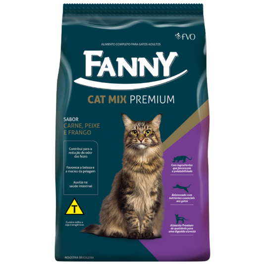 Ração Fanny Cat Mix C/ Corante Sabor Carne, Frango E Peixe Para Gatos Adultos 10kg