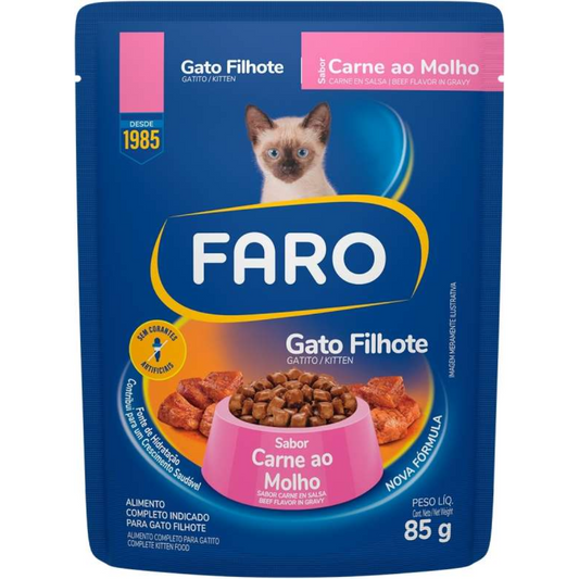 Ração Úmida Faro Carne Ao Molho Para Gatos Filhotes