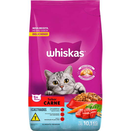 Ração Whiskas Para Gatos Castrados Sabor Carne 10kg