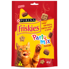 Petisco Friskies Sabor Cordeiro, Carne Suína E Carne Para Gatos Adultos 40gr