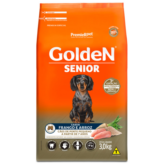 Ração Golden Fórmula Mini Bits Para Cães Senior De Porte Pequeno Sabor Frango E Arroz 3kg