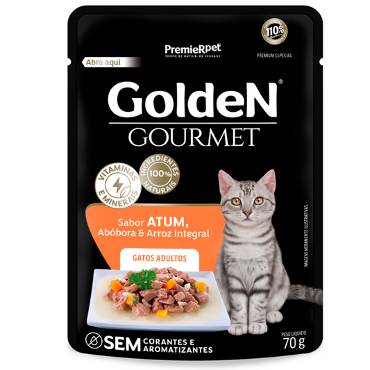 Ração Úmida Golden Gourmet Sachê Para Gatos Adultos Sabor Atum 70gr