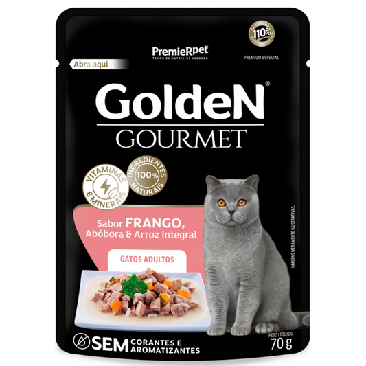 Ração Úmida Golden Gourmet Sachê Para Gatos Adultos Sabor Frango 70gr