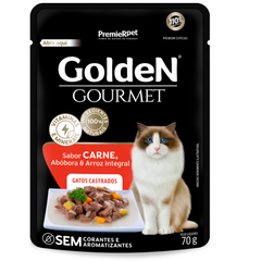 Ração Úmida Golden Gourmet Sachê Para Gatos Castrados Sabor Carne 70gr