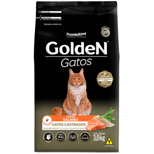 Ração Golden Para Gatos Adultos Castrados Sabor Salmão 3kg