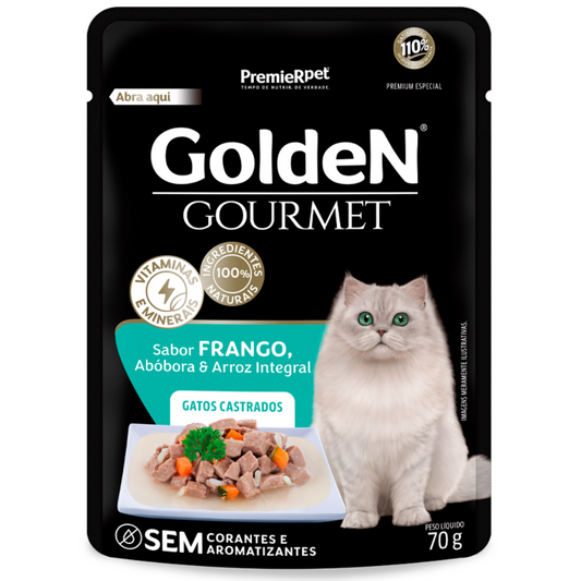 Ração Úmida Golden Gourmet Sachê Para Gatos Castrados Sabor Frango 70gr