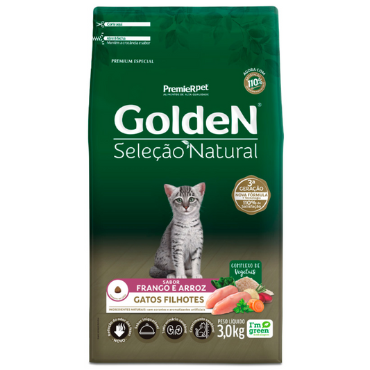 Ração Golden Seleção Natural Para Gatos Filhotes Sabor Frango E Arroz 3kg