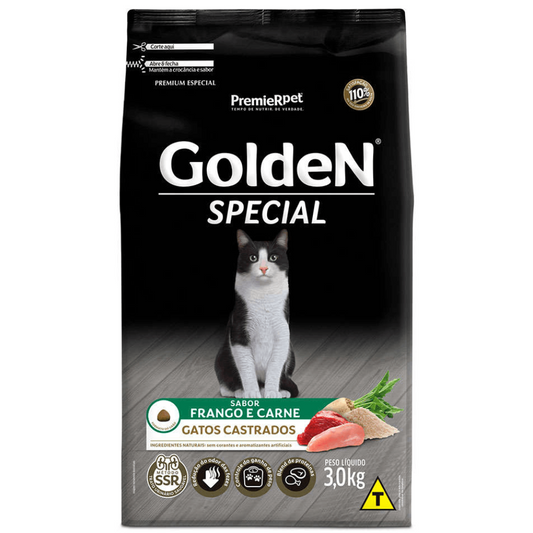 Ração Golden Special Gatos Adultos Castrados Frango E Carne 3 Kg