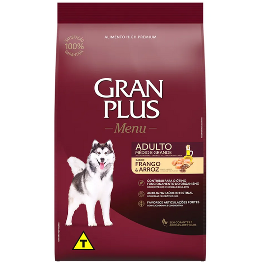 Ração Granplus Menu Para Cães Adultos De Porte Médio E Grande Sabor Frango E Arroz 15kg