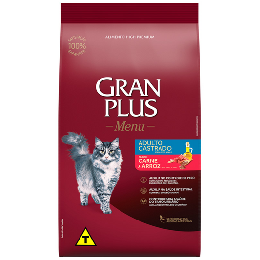 Ração Granplus Sabor Carne E Arroz Para Gatos Adultos Castrados 10kg