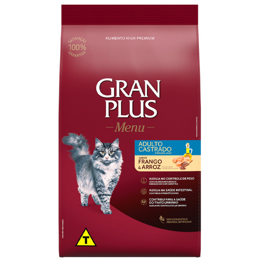 Ração Granplus Sabor Frango E Arroz Para Gatos Adultos Castrados 10kg