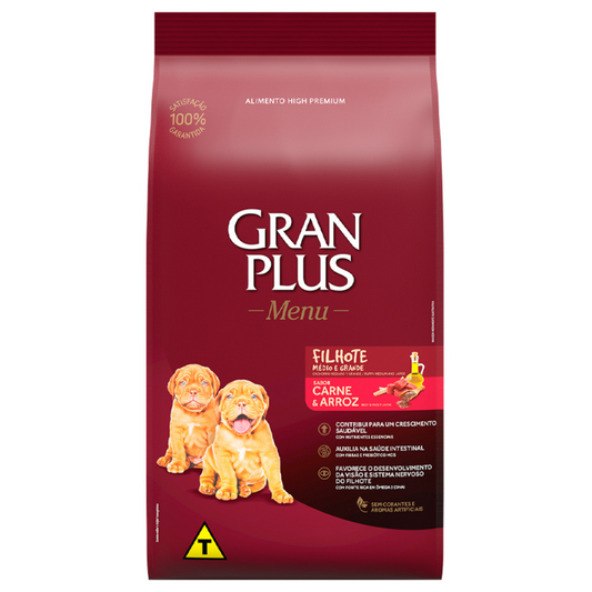 Ração Gran Plus Menu Para Cães Filhotes De Porte Médio E Grande Sabor Carne E Arroz 15 Kg