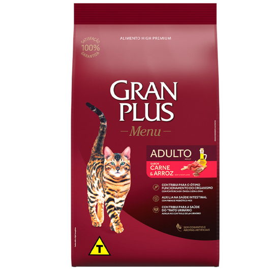 Ração Gran Plus Menu Para Gatos Adultos Sabor Carne E Arroz 10 Kg