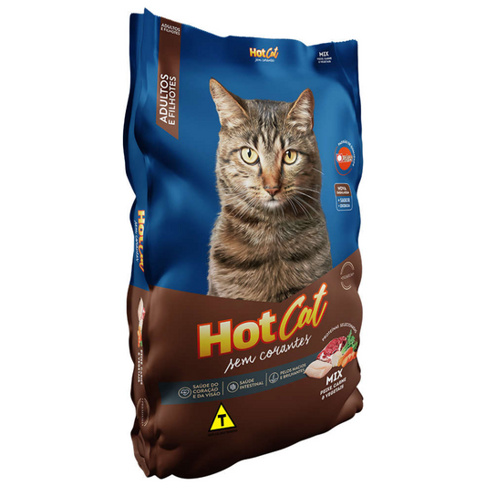 Ração Hot Cat Mix Sem Corantes Para Gatos Adultos E Filhotes Sabor Peixe, Carne E Vegetais 20kg