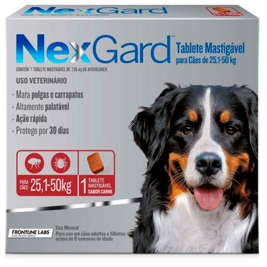 Antipulgas E Carrapatos Nexgard Para Cães De 25 A 50kg Com 1 Tablete