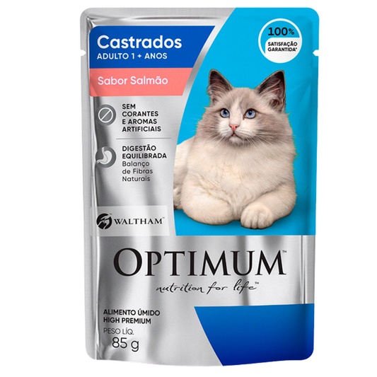 Ração Úmida Optimum Sachê Gatos Adultos Castrados Salmão 85g