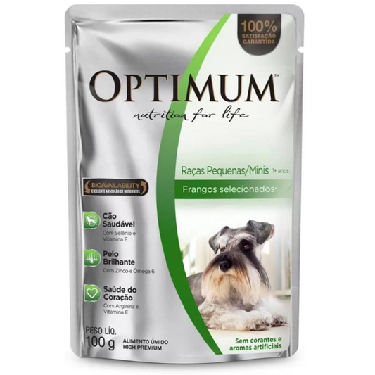 Ração Úmida Optimum Sachê Cães Adultos Raças Pequenas E Mini Frango 100 G